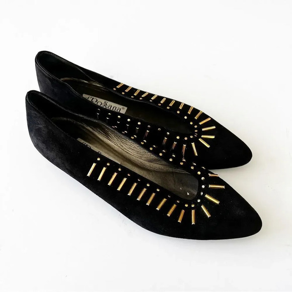 D’Rossana by Charm Vintage 80s Vintage Suede Mini Wedge Size 6 Narrow Italy Gold - Picture 10 of 10